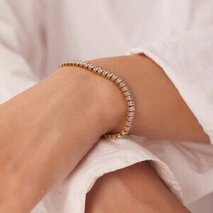 New Simulated Diamond Baguette Tennis 18K Simulated Diamond Rose Gold Bracelet